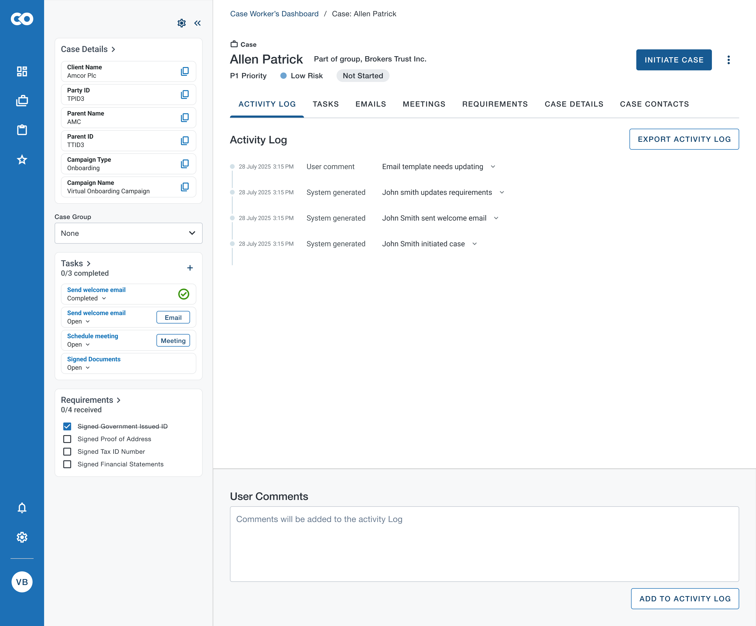 case management tool screenshot